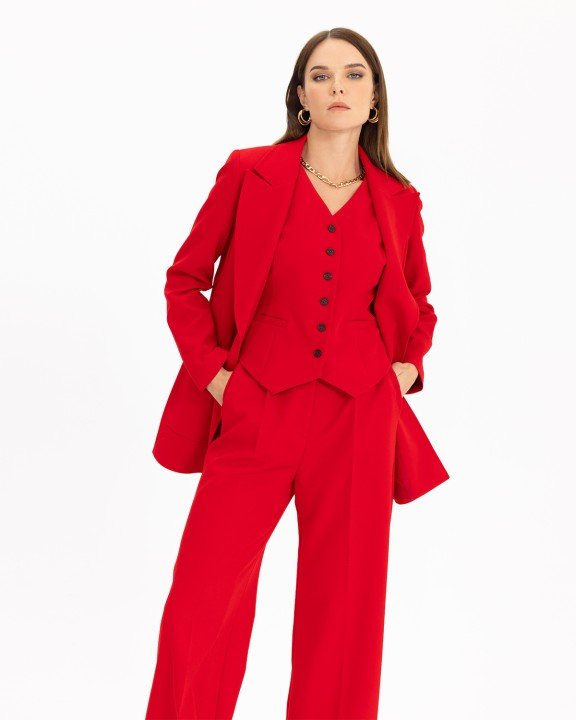 Cep Detaylı Blazer Ceket-Kırmızı - 3