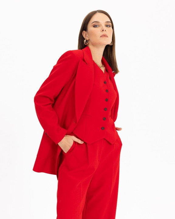 Cep Detaylı Blazer Ceket-Kırmızı - 5