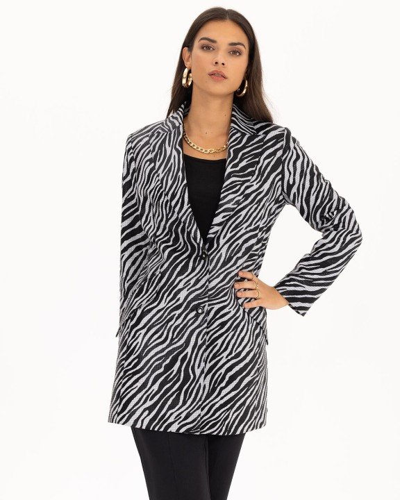 Zebra Desenli Blazer Ceket-Siyah - 2