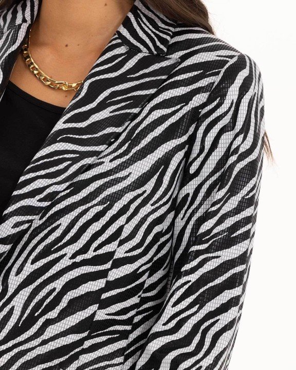 Zebra Desenli Blazer Ceket-Siyah - 6