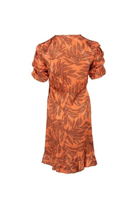 V Yaka Desenli Elbise-Oranj - 7