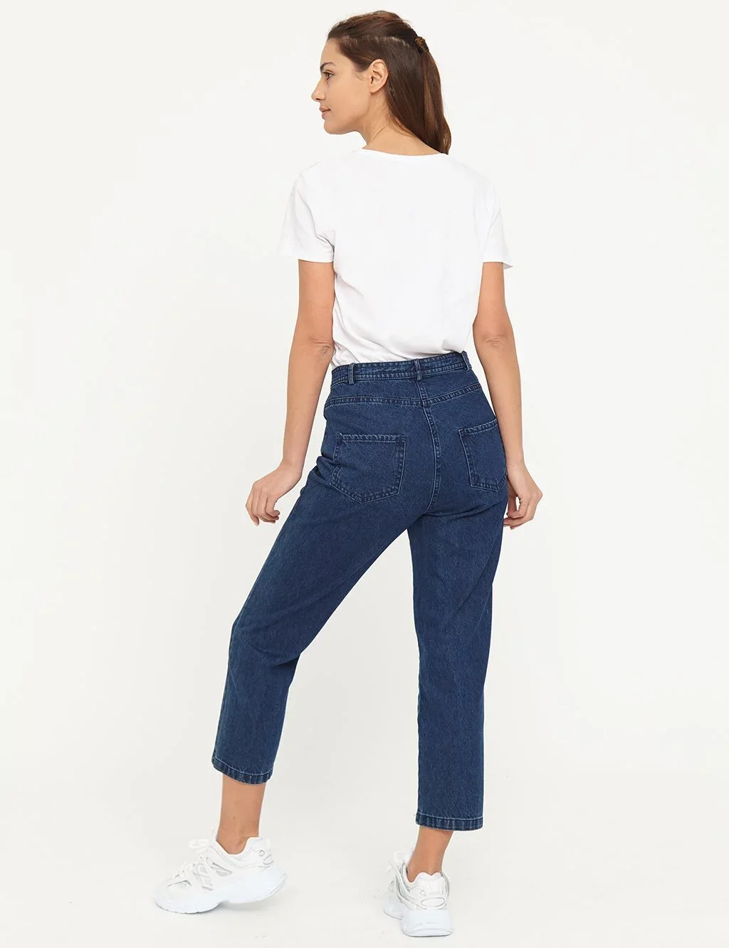 Basic Mom Jeans-Lacivert - 5