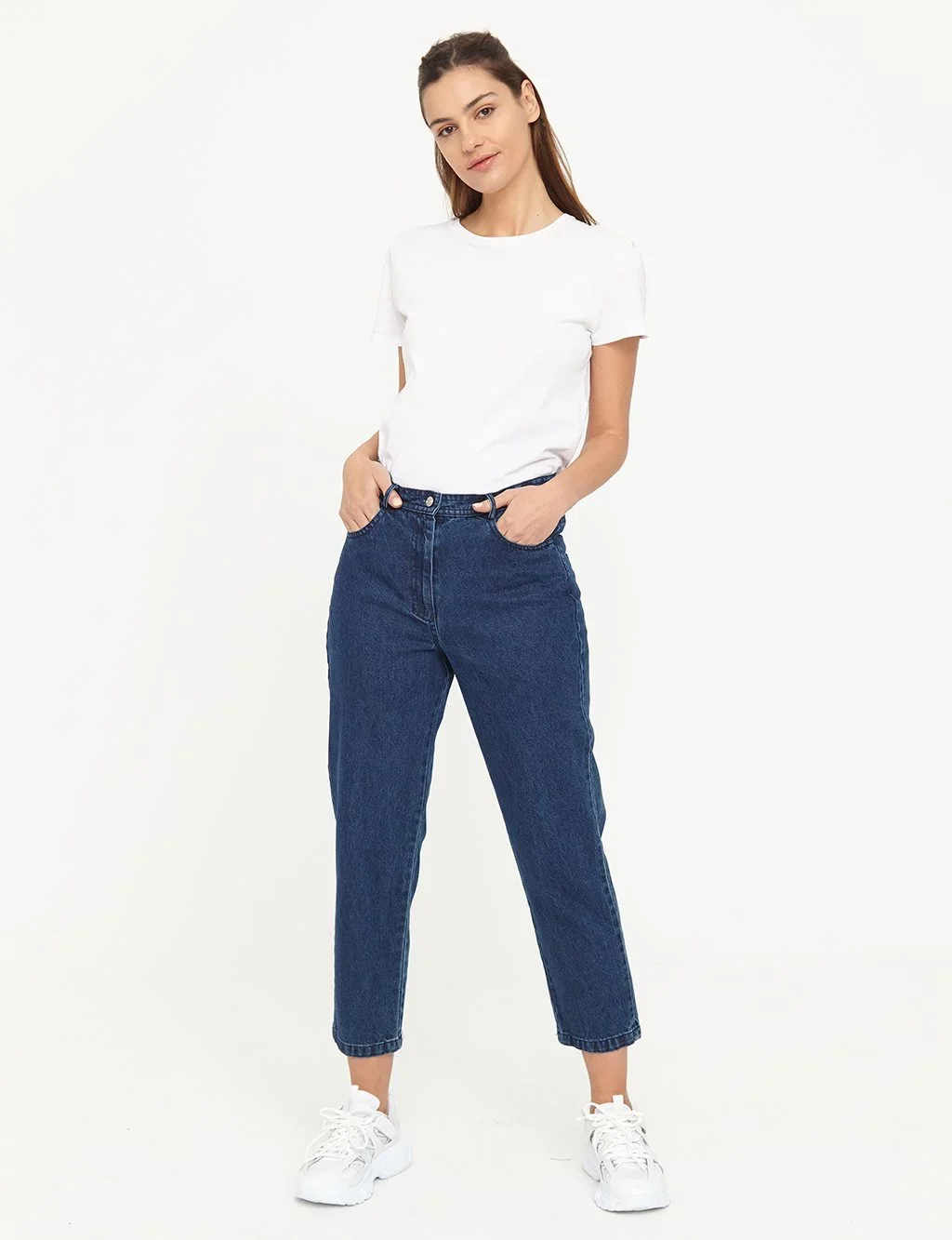 Basic Mom Jeans-Lacivert - 1