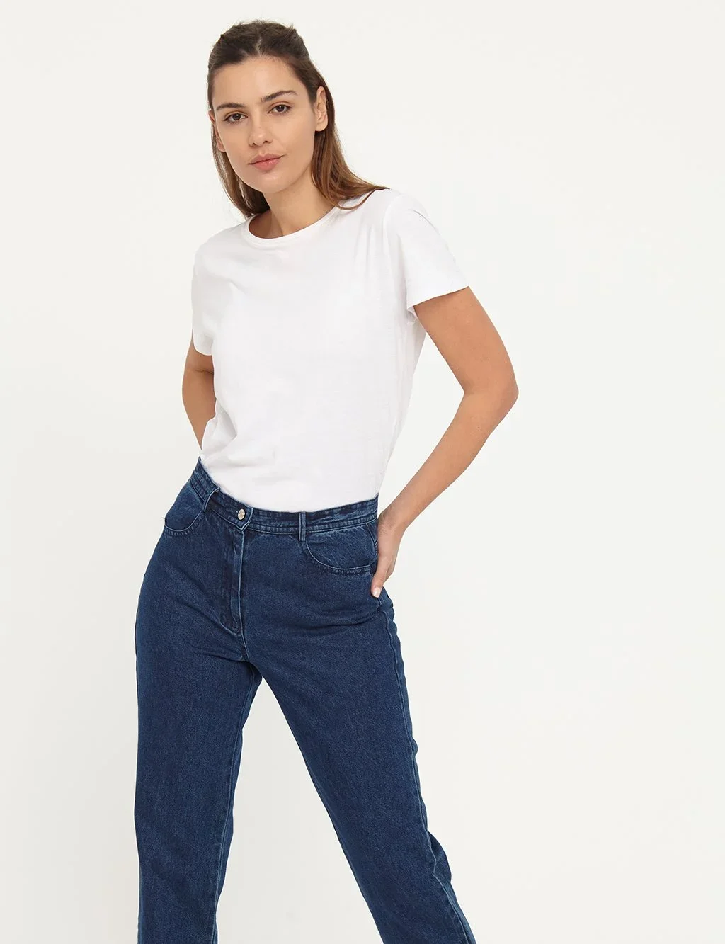 Basic Mom Jeans-Lacivert - 2