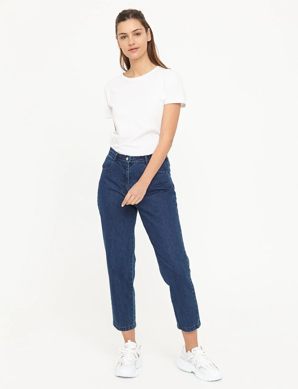 Basic Mom Jeans-Lacivert - 4