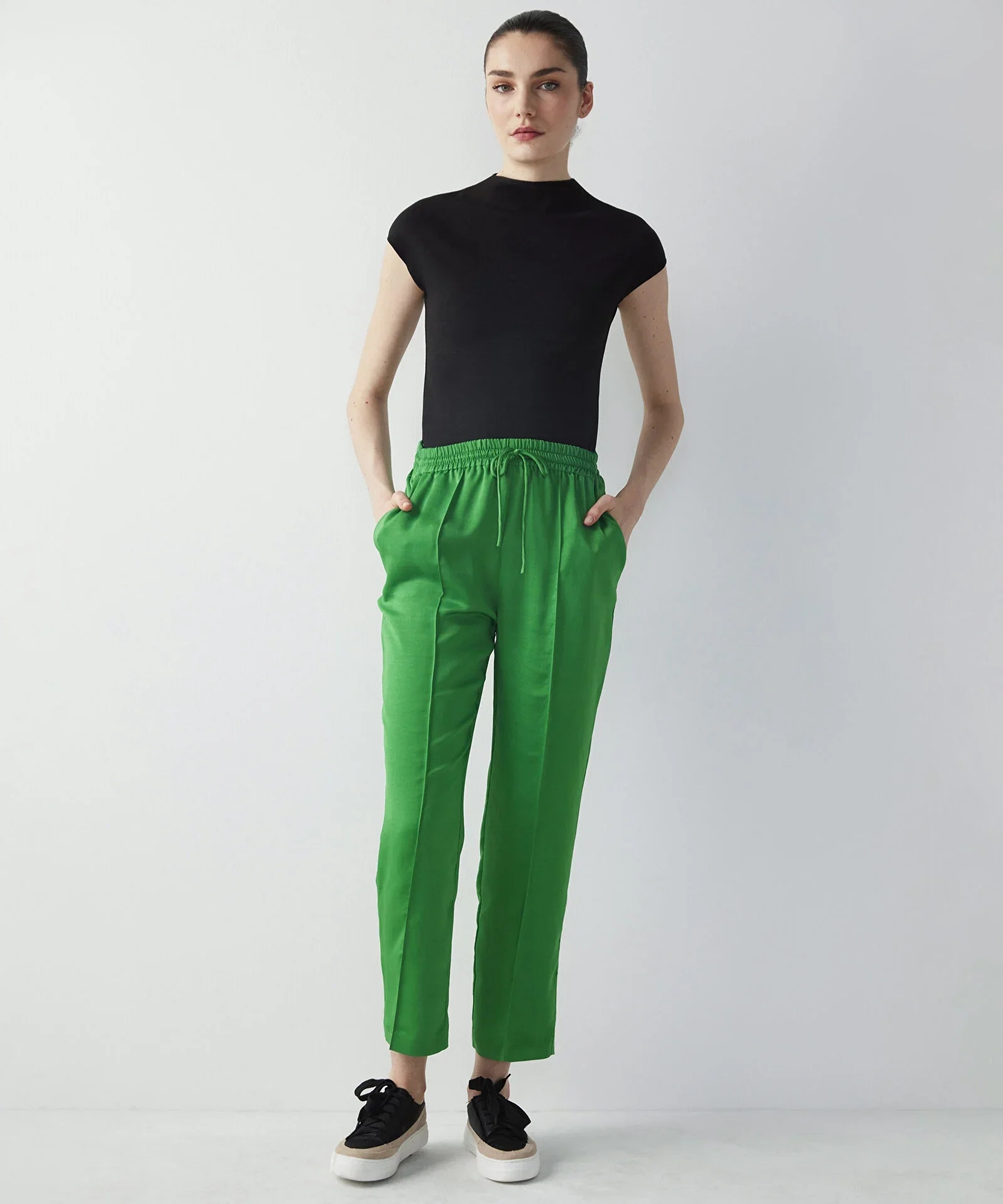 Beli Elastik Rahat Kesim Pantolon-Yeşil - 1