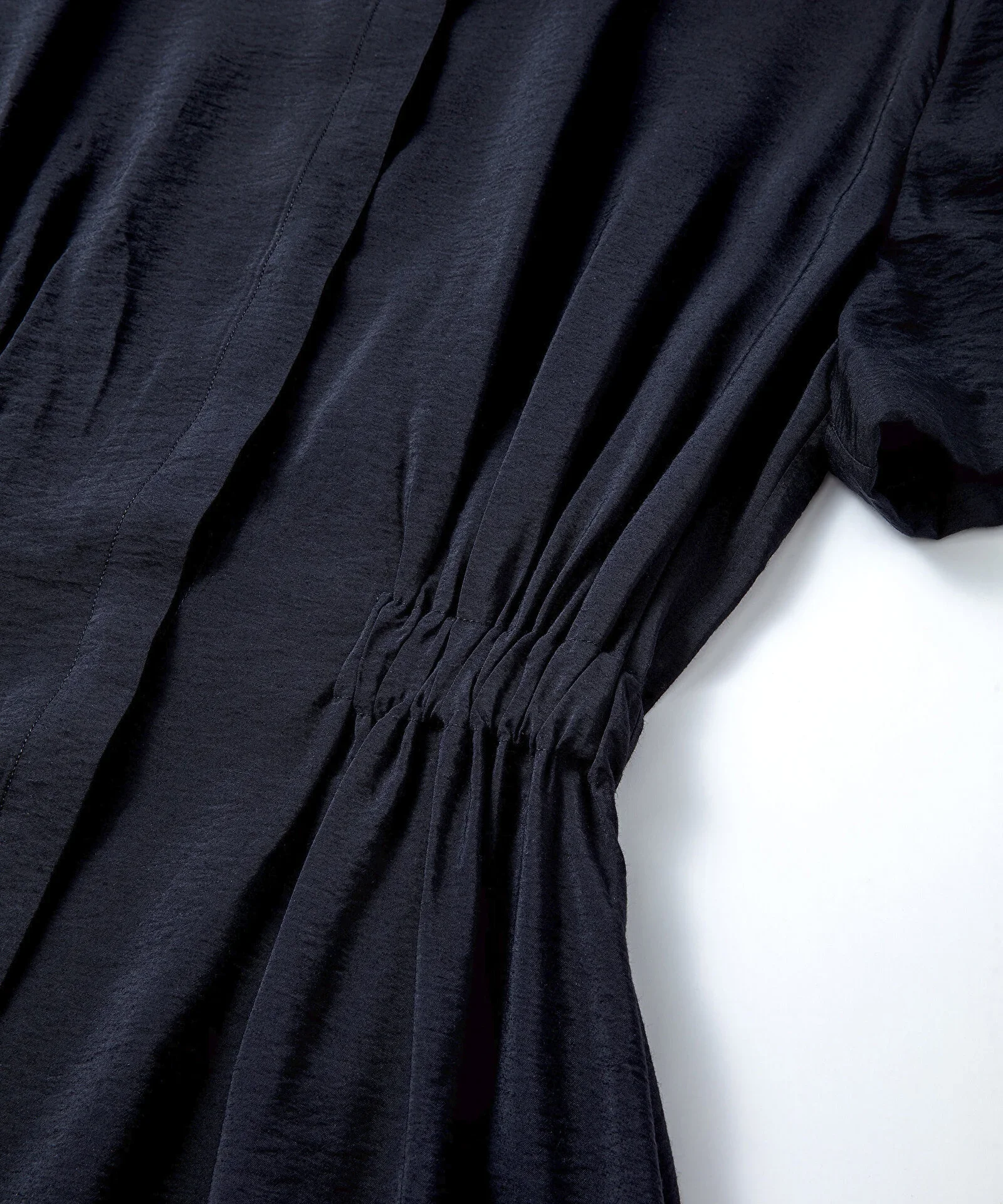 Büzgülü Gömlek Elbise-Siyah - 7