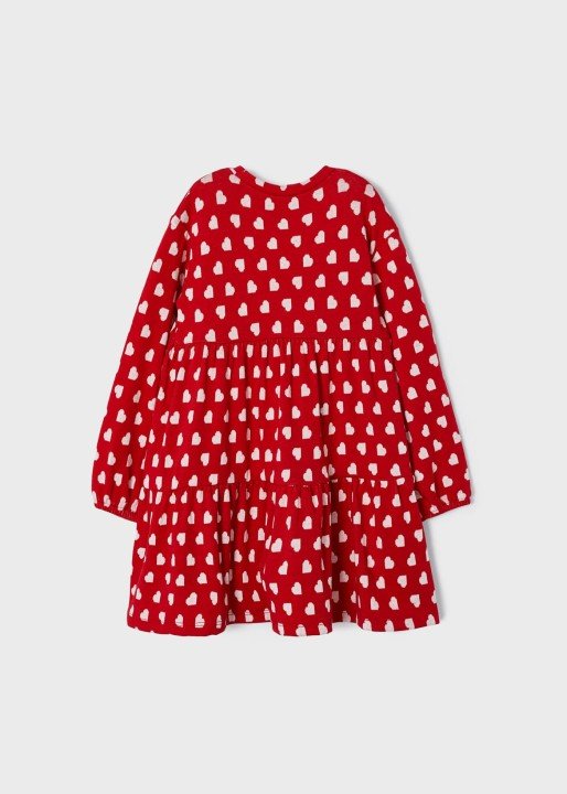 Kız Çocuk Çantalı Kalp Desenli Elbise-Kırmızı - 2