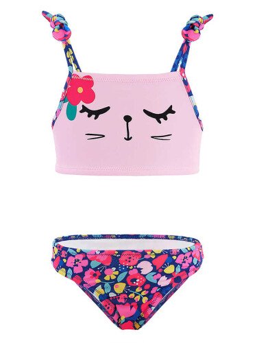 Çiçekli Kedi Kız Çocuk Bikini - DENOKİDS