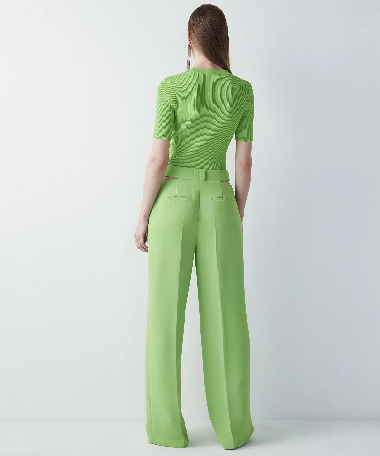 Cutout Wide Leg Fit Pantolon-Parlak Yeşil - 5