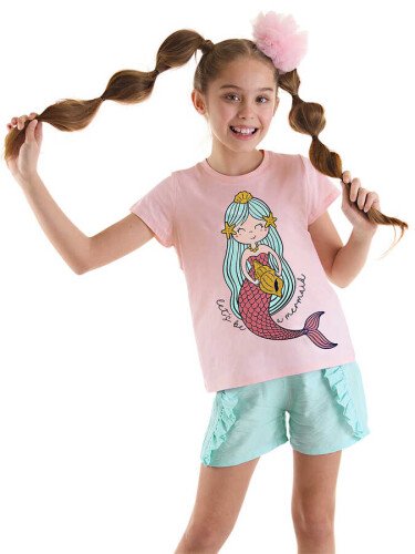 Deniz Kızı Kız Çocuk T-shirt Şort Takım - DENOKİDS