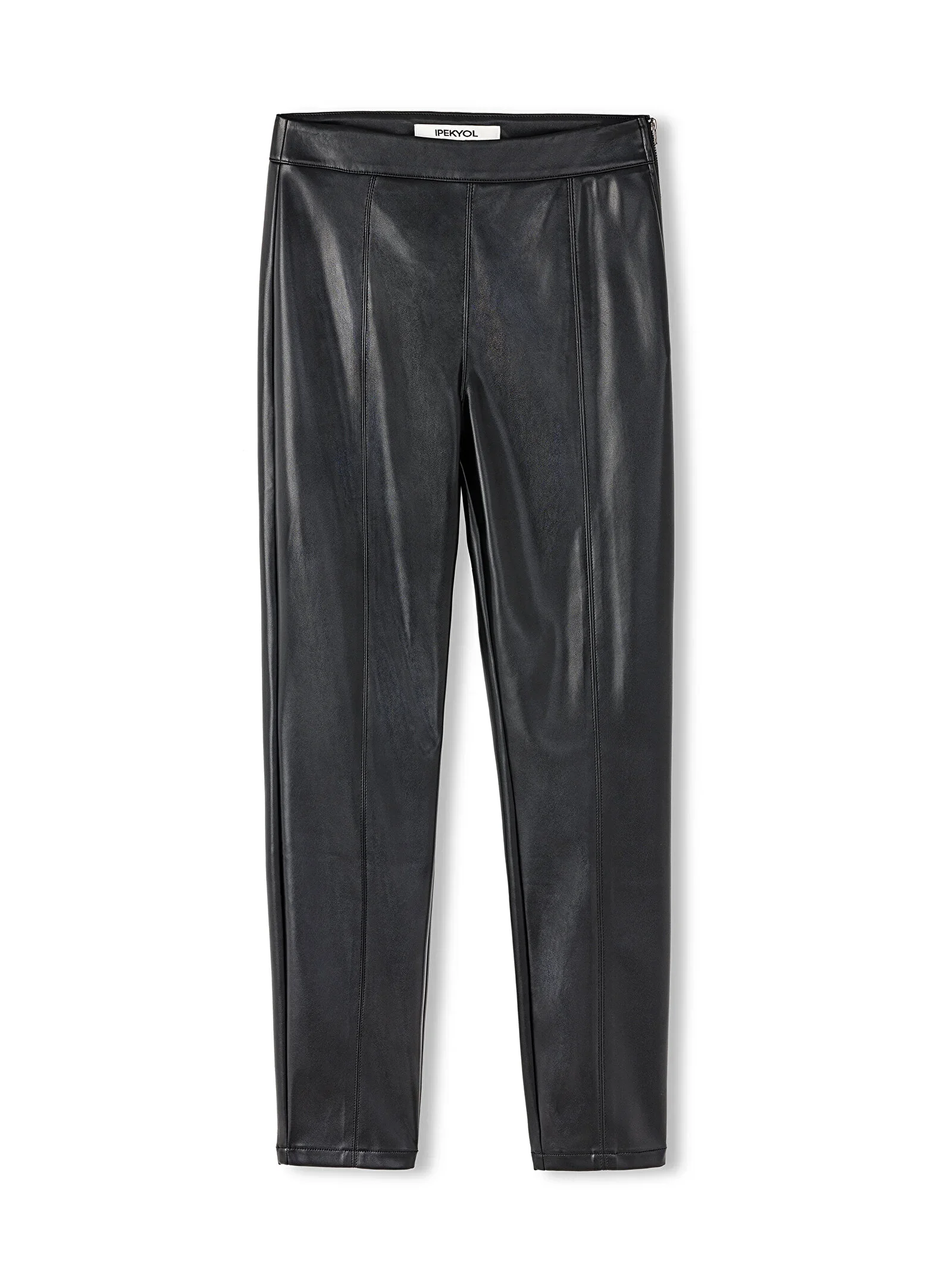 Deri Görünümlü Skinny Fit Pantolon-Siyah - 5