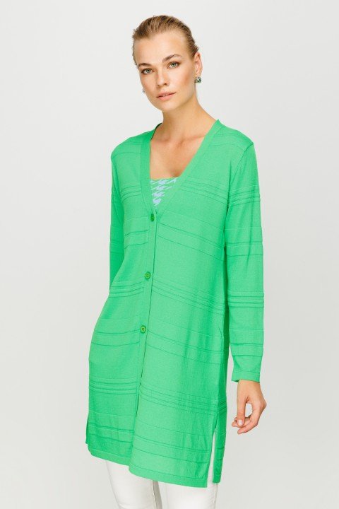 Enine Çizgili Triko Hırka-Yeşil - On Fashion