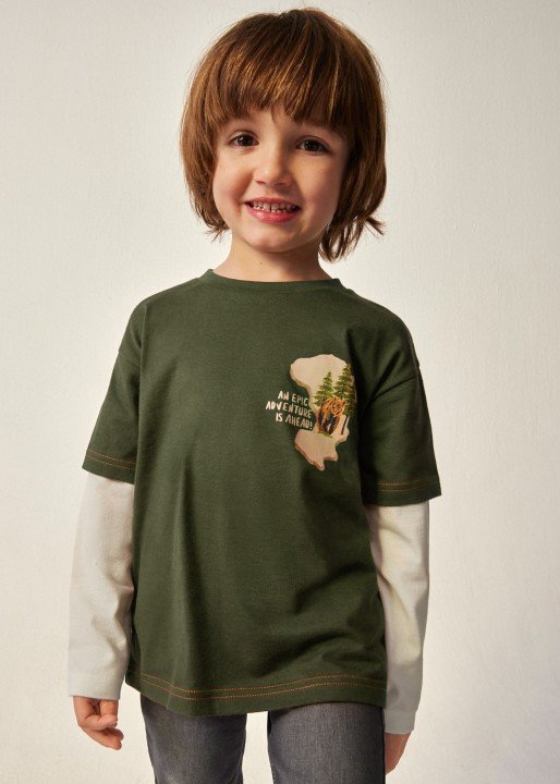 Erkek Çocuk Baskılı Uzun Kollu Tişört-Yeşil - MAYORAL