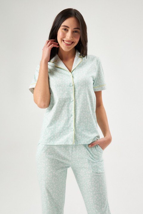 Gömlek Pijama Takımı-Mint - 1