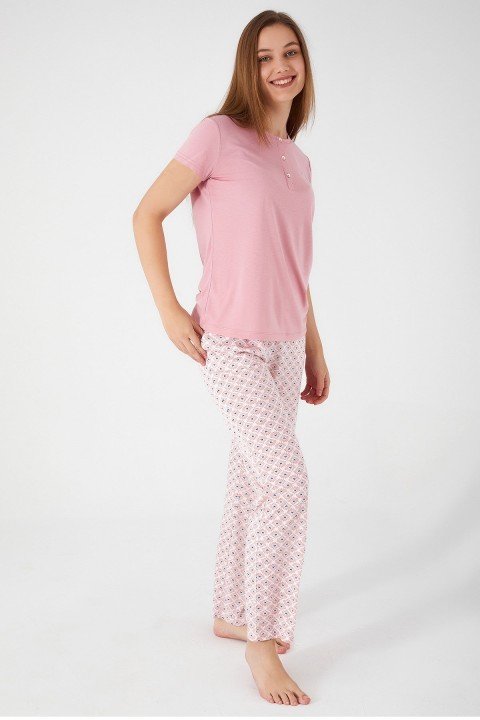 Flowering Pink Kadın Kısa Kol Pijama Takım-Rose - 2