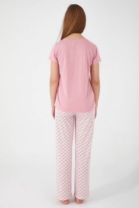 Flowering Pink Kadın Kısa Kol Pijama Takım-Rose - 5