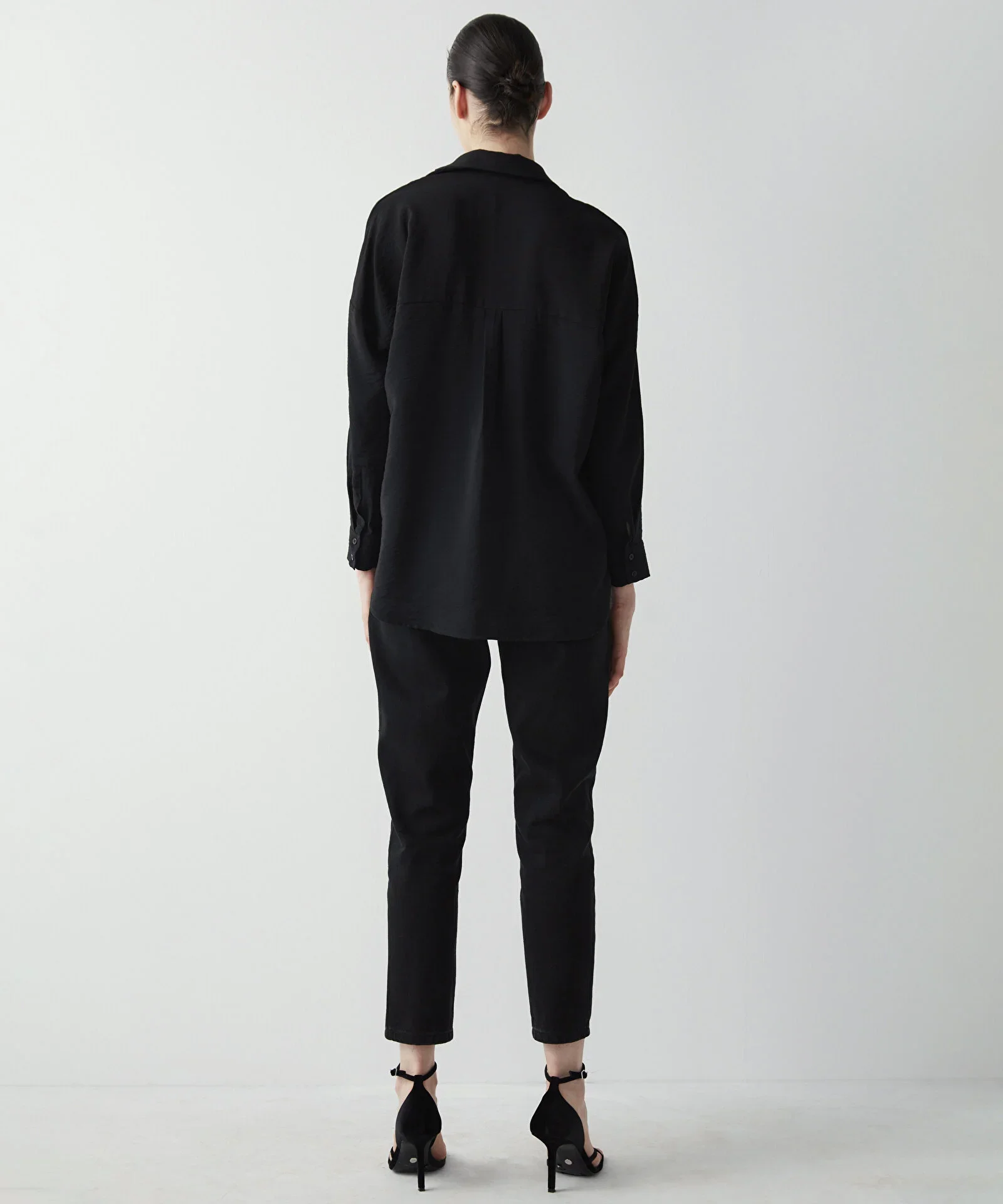 Gömlek Yaka Basic Bluz-Siyah - 5