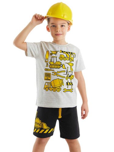 İnşaat Araçları Erkek Çocuk T-shirt Şort Takım - DENOKİDS