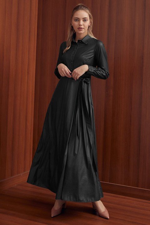 Yandan Bağlamalı Elbise-Siyah - 1