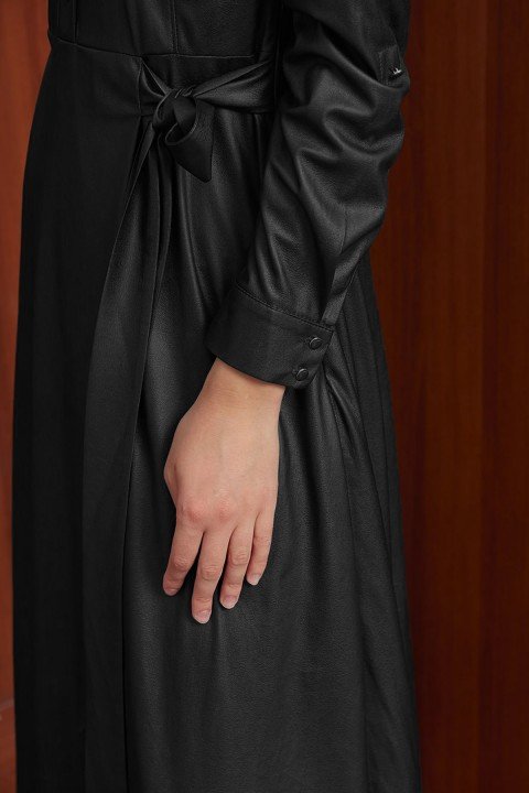 Yandan Bağlamalı Elbise-Siyah - 2