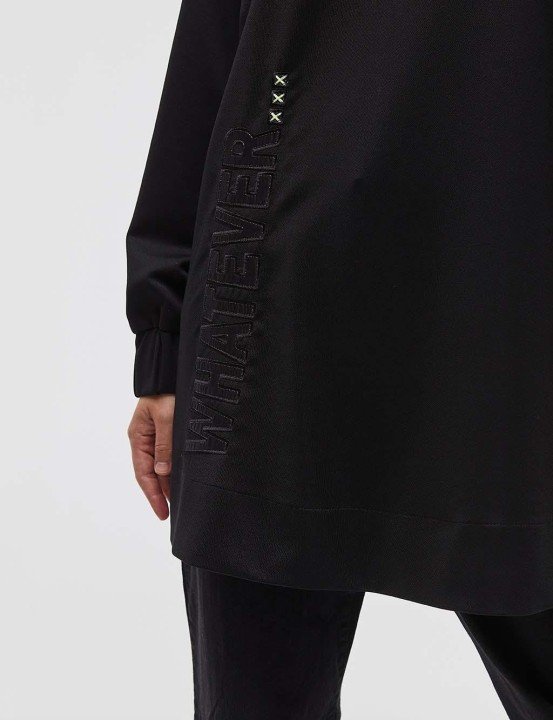Yazı Detaylı Yakası Fermuarlı Sweatshirt-Siyah - 5