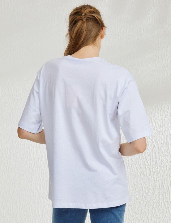 Taş Baskılı Kısa Kollu T-Shirt-Beyaz - 6