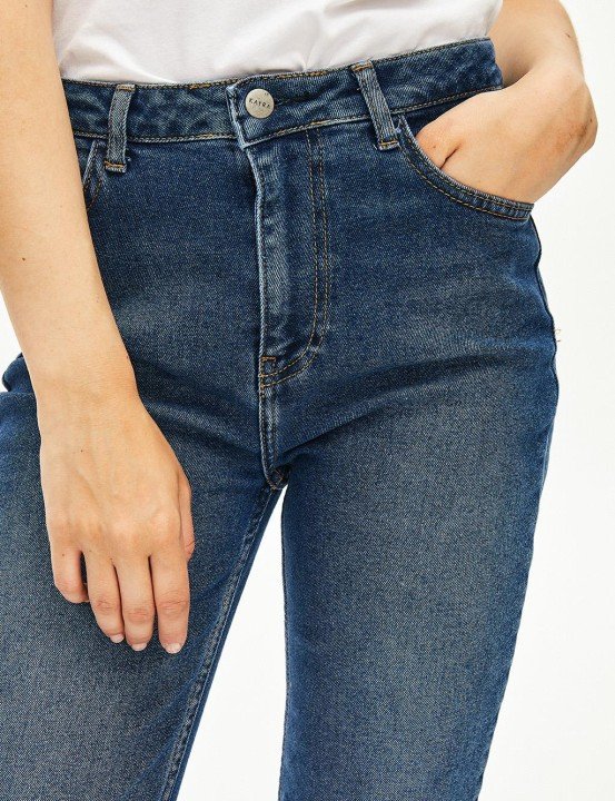 Eskitme Mom Jeans Pantolon-Lacivert - 4