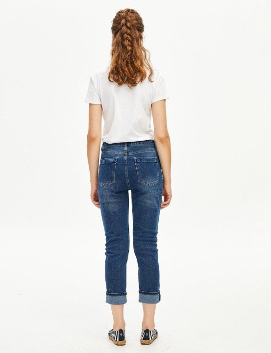 Eskitme Mom Jeans Pantolon-Lacivert - 5