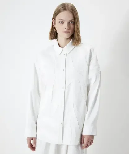 Kadın Aplikeli Gömlek Ceket-Kırık Beyaz - 1