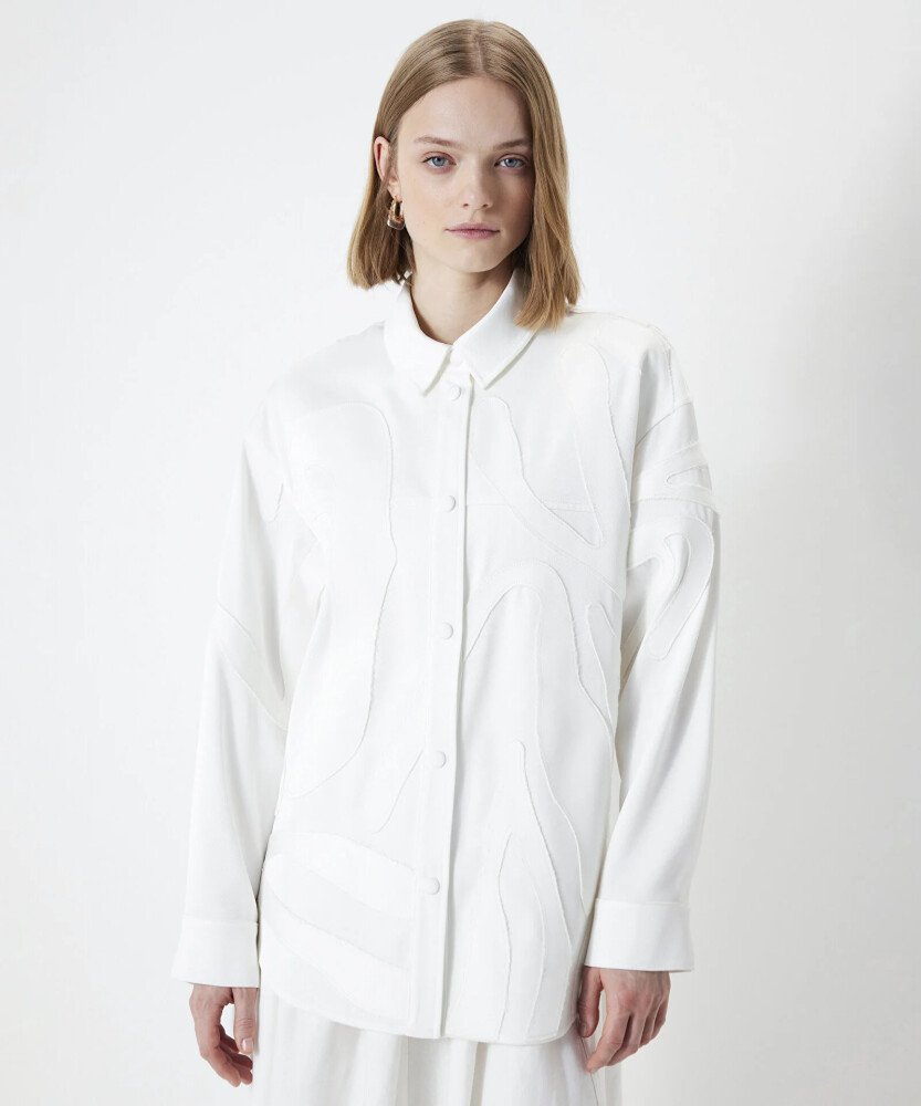 Kadın Aplikeli Gömlek Ceket-Kırık Beyaz - İPEKYOL
