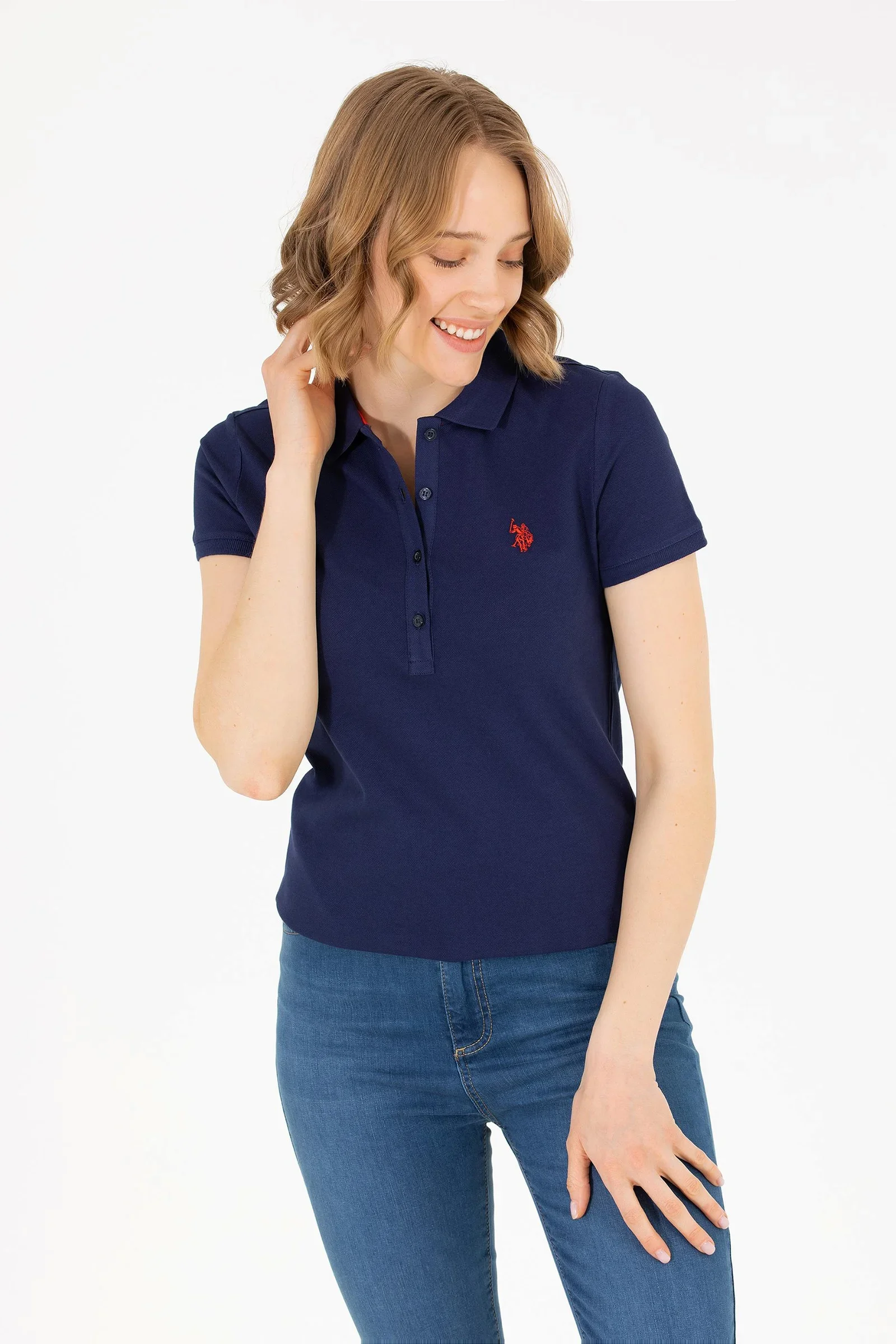 Kadın Basic Polo Yaka Tişört-Lacivert - 1