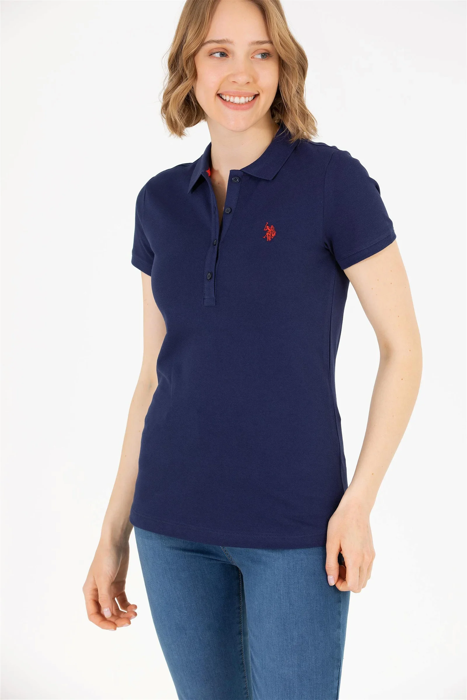 Kadın Basic Polo Yaka Tişört-Lacivert - 2