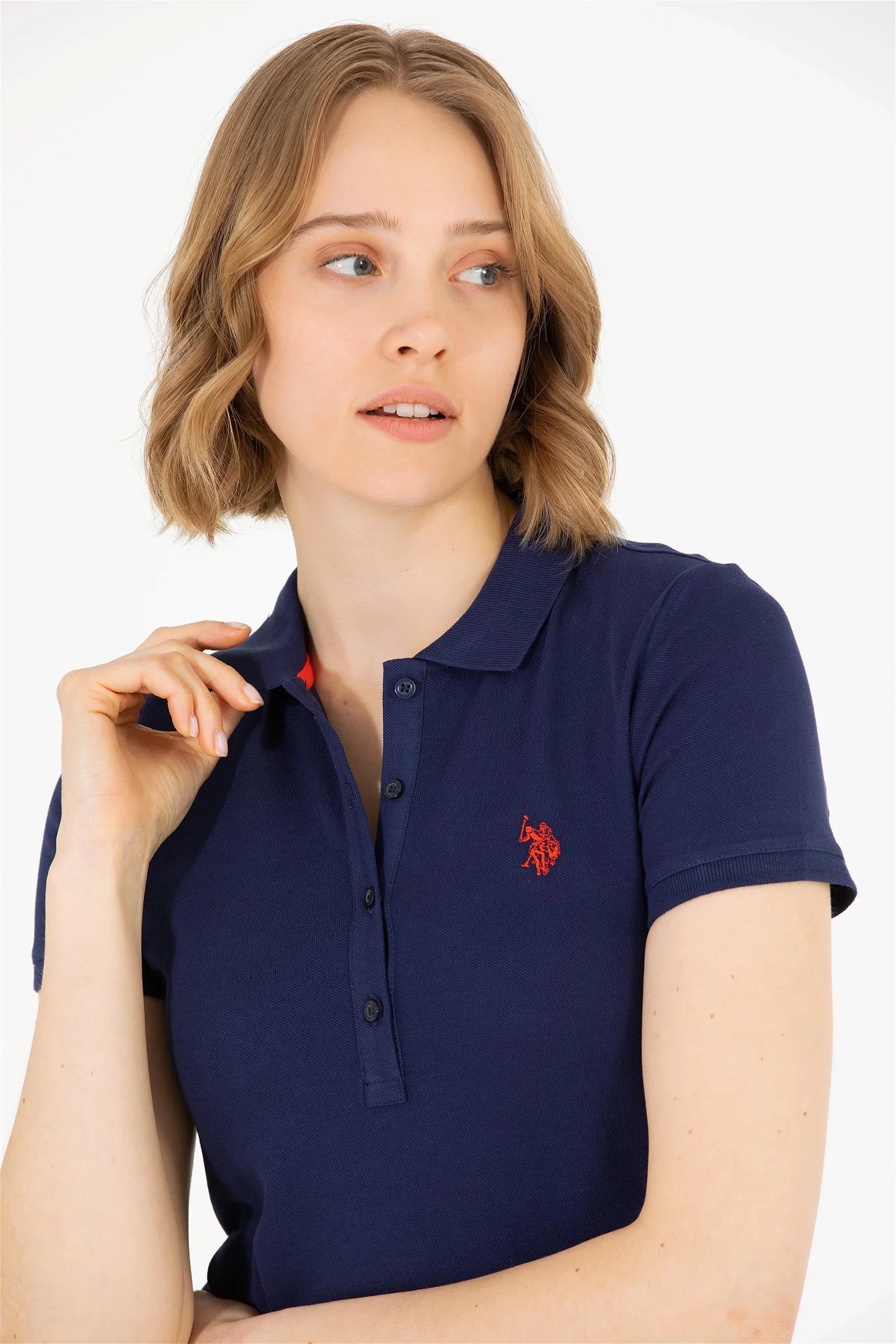 Kadın Basic Polo Yaka Tişört-Lacivert - 3