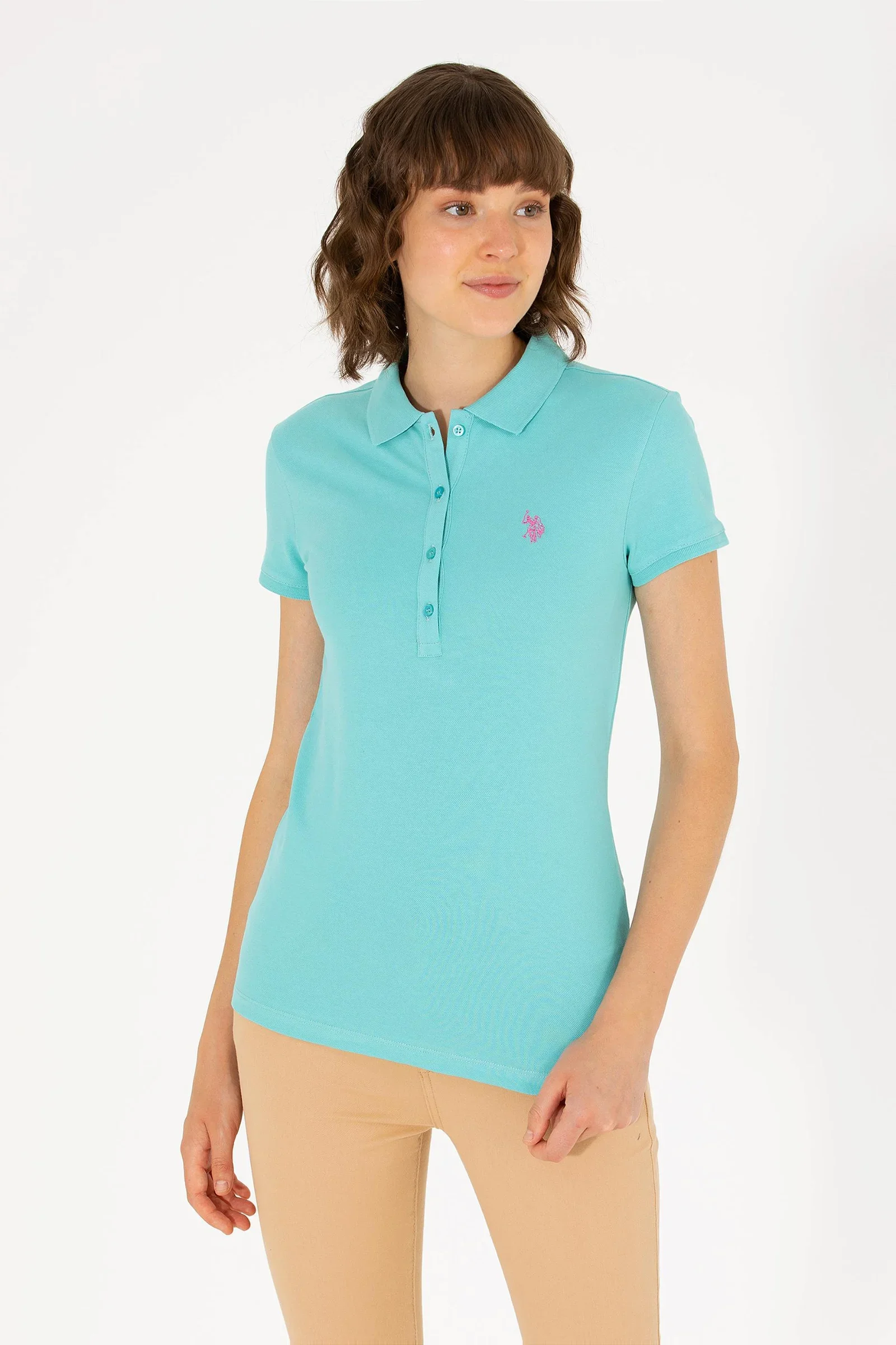 Kadın Basic Polo Yaka Tişört-Mint - 1