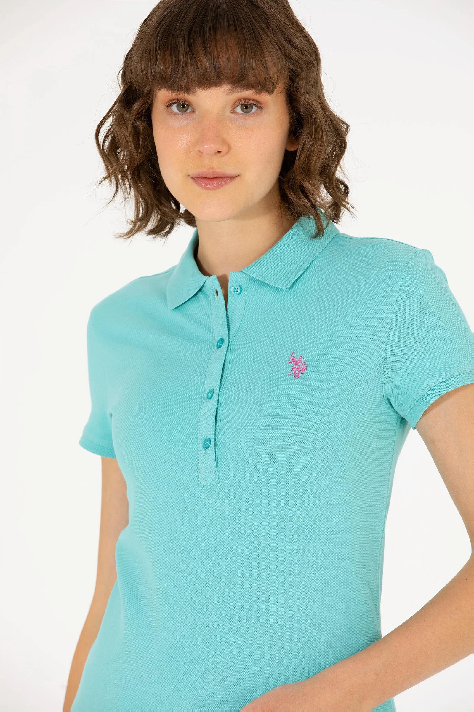 Kadın Basic Polo Yaka Tişört-Mint - 2