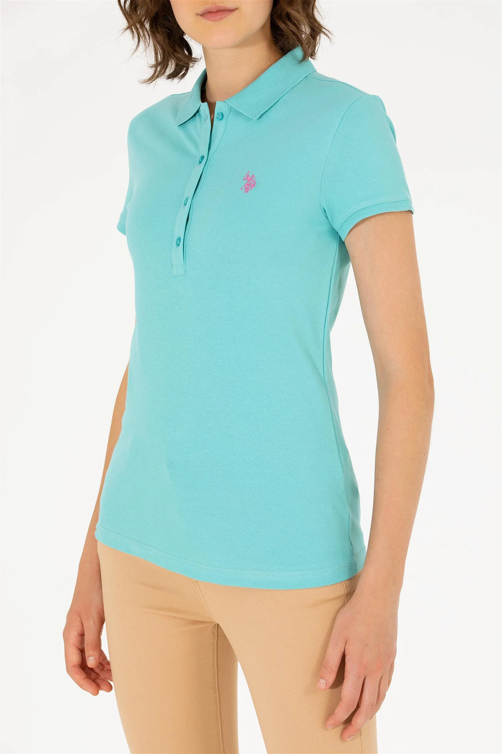 Kadın Basic Polo Yaka Tişört-Mint - 5