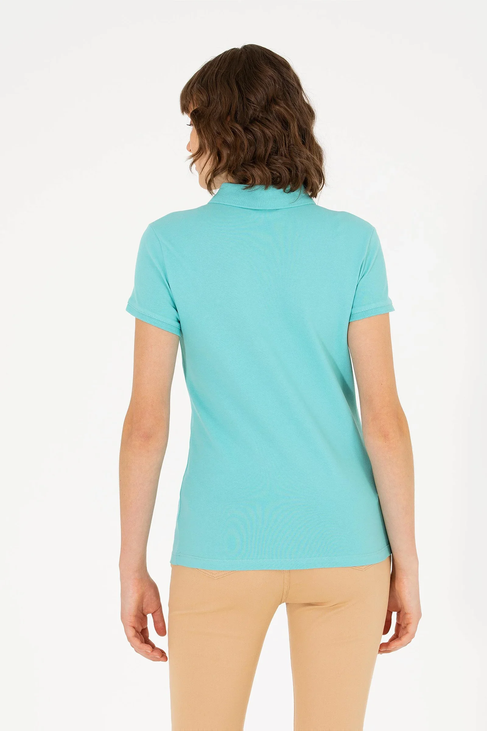 Kadın Basic Polo Yaka Tişört-Mint - 6