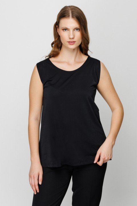 Kadın Basic Sıfır Yaka Kolsuz Bluz - Siyah - On Fashion