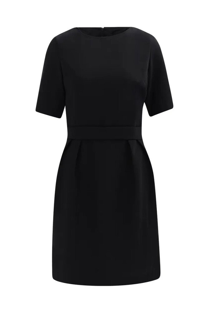 Kadın Bel Detaylı Kısa Kol Krep Kumaş Elbise - Siyah - SEÇİL