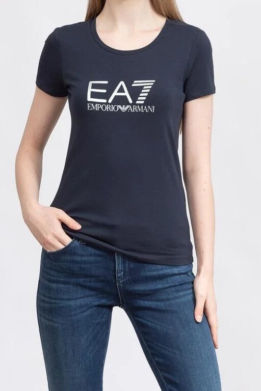 Kadın Bisiklet Yaka T-Shirt Lacivert - EA7