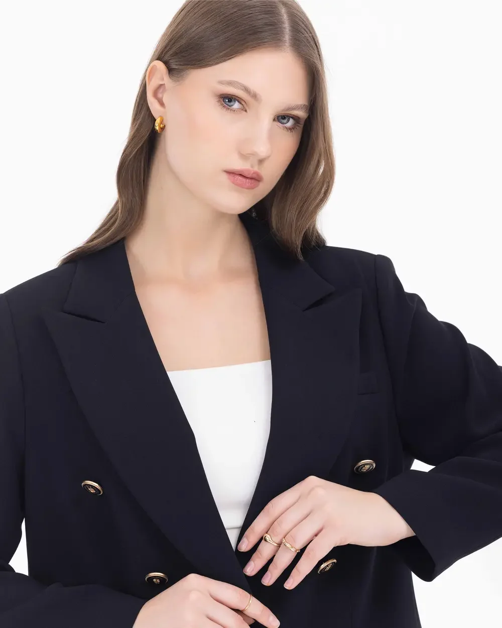 Kadın Büyük Beden Düğme Detaylı Blazer Ceket - Siyah - 4