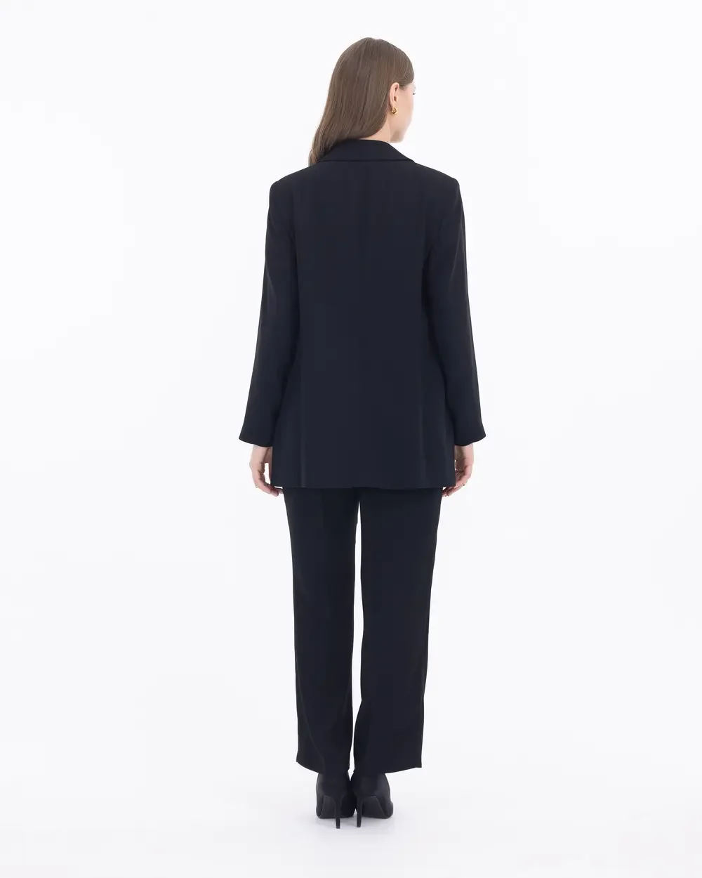 Kadın Büyük Beden Düğme Detaylı Blazer Ceket - Siyah - 6