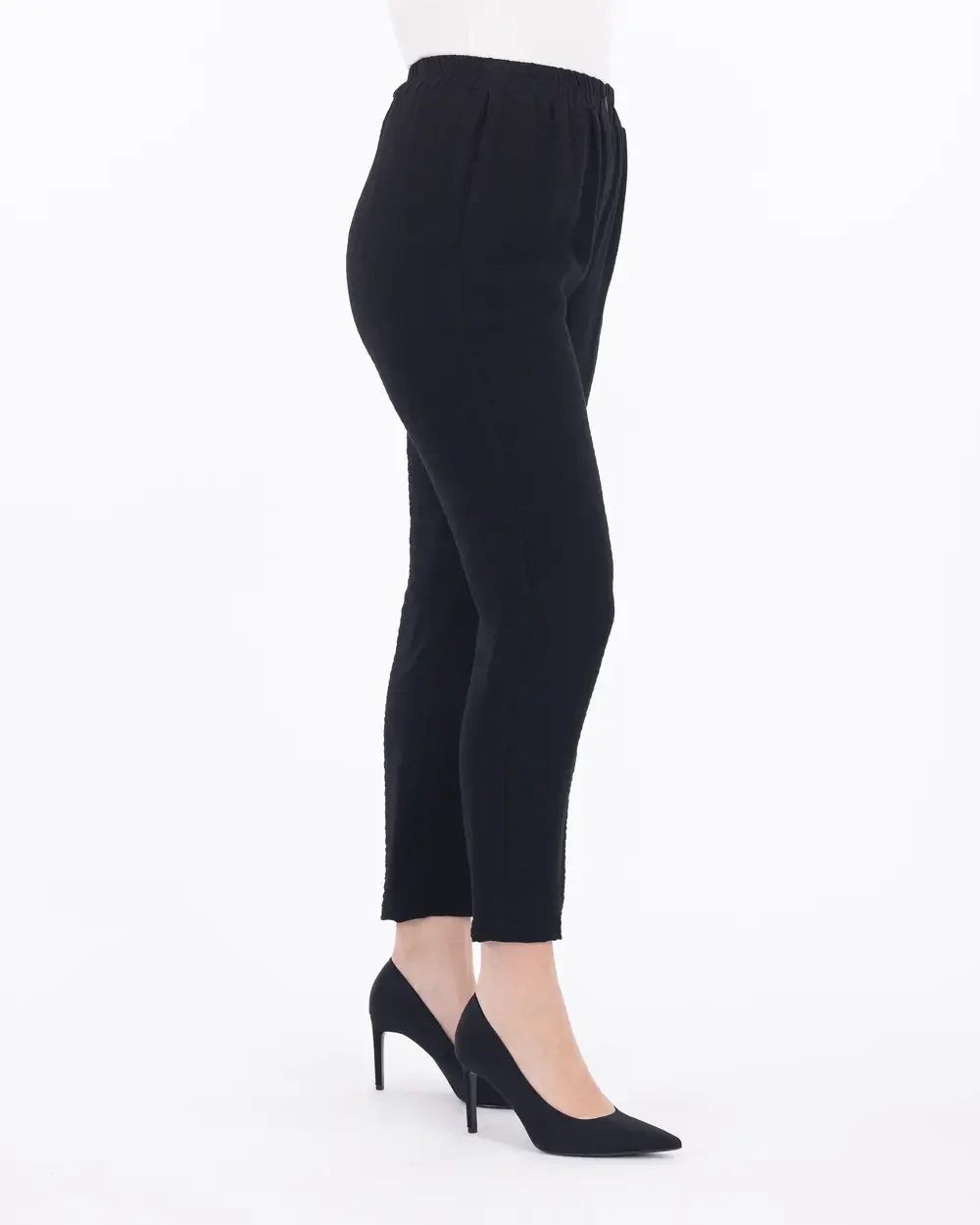 Kadın Büyük Beden Elastik Bel Havuç Kesim Pantolon - Siyah - 2