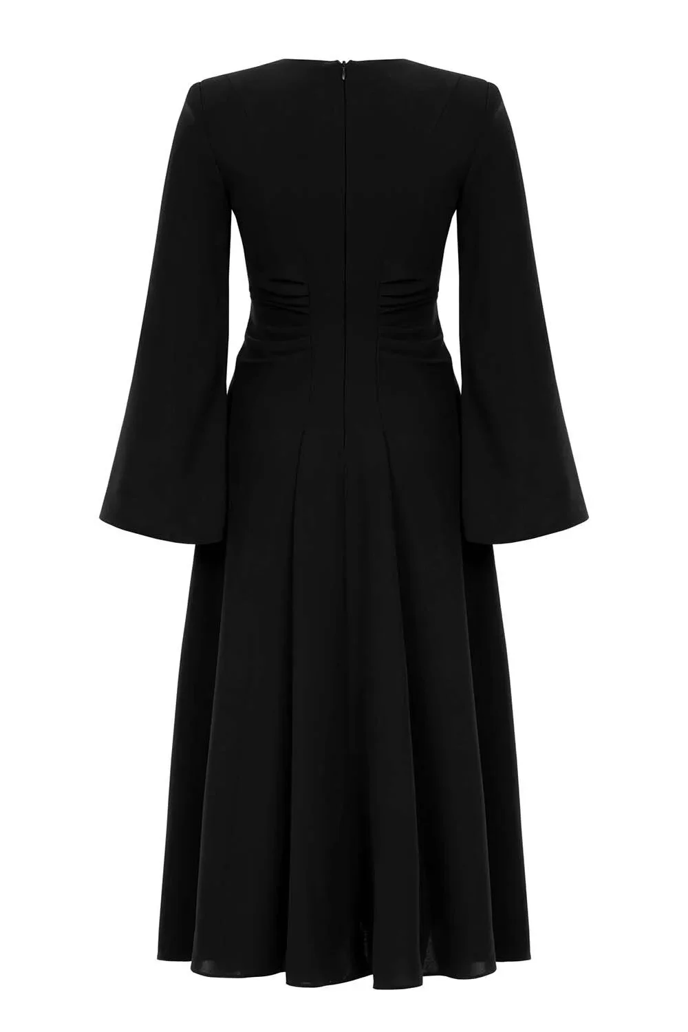 Kadın Büzgülü Volanlı Krep Elbise - Siyah - 6
