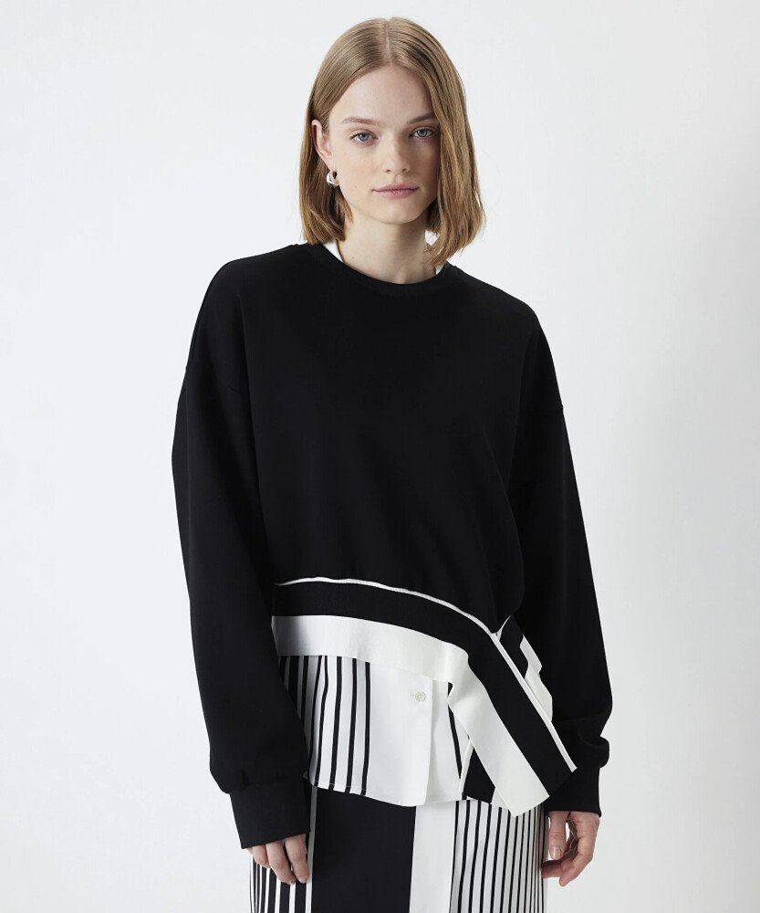 Kadın Colorblock Sweatshirt-Siyah - İPEKYOL