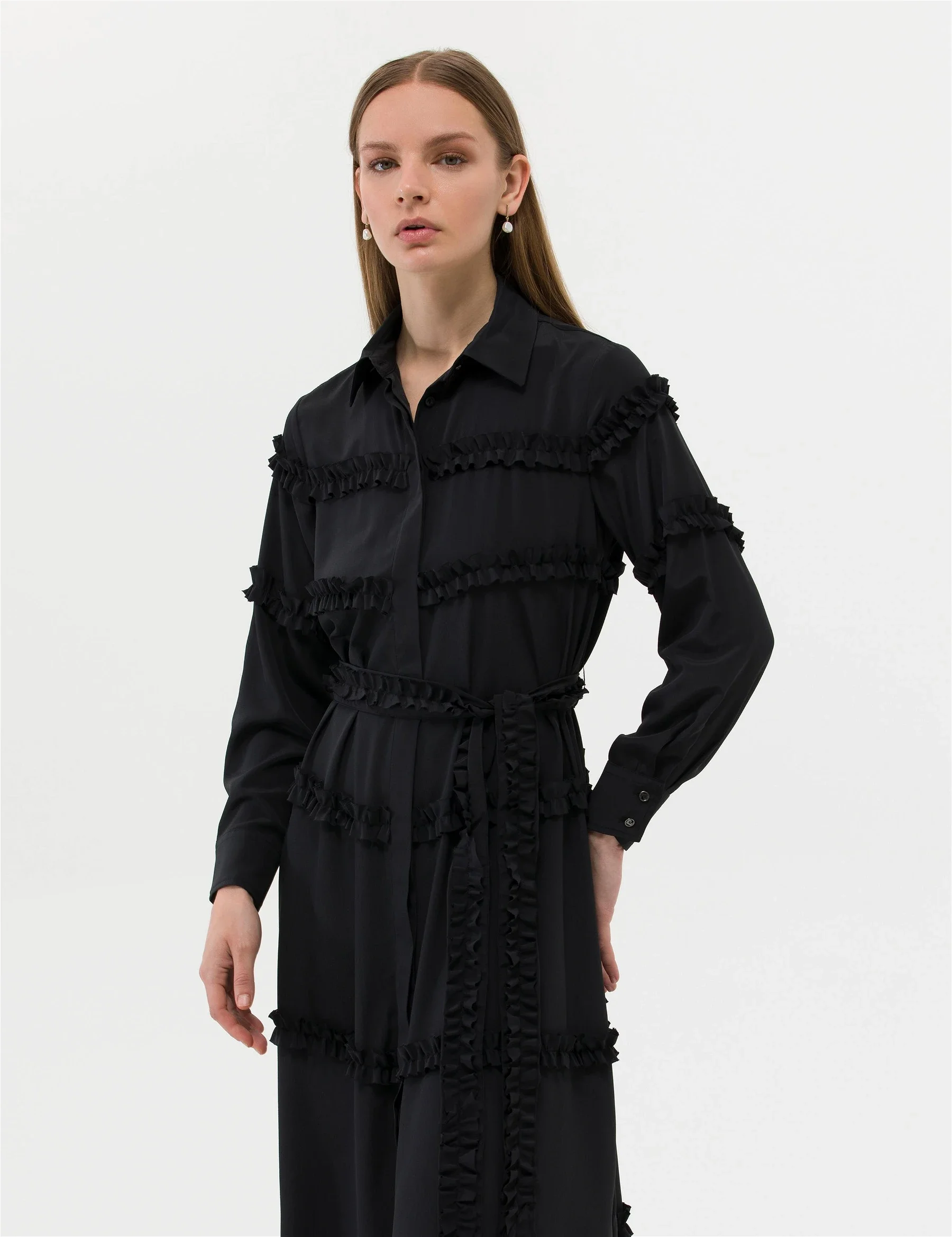 Kadın Comfort Fit Dokuma Elbise-Siyah - 2