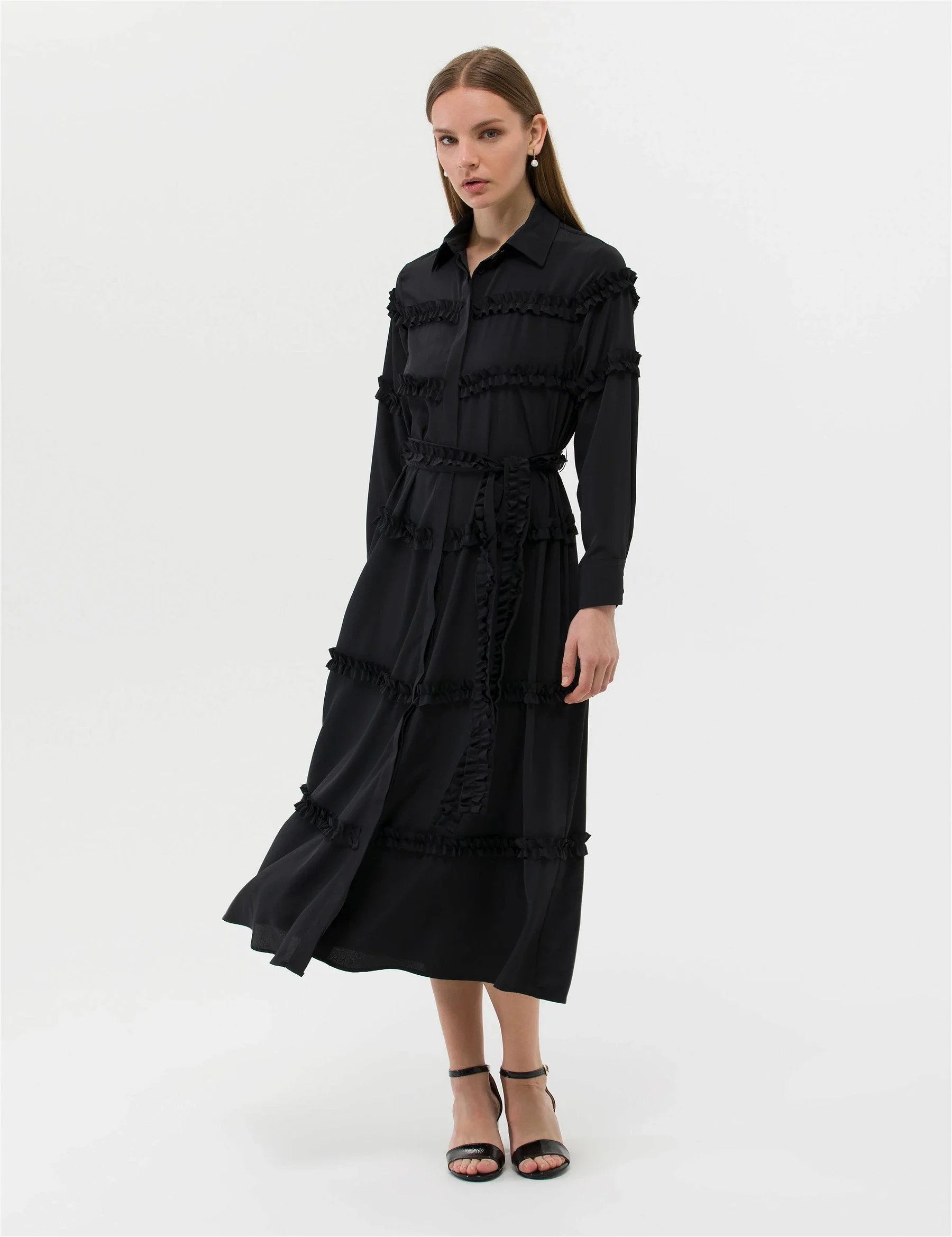 Kadın Comfort Fit Dokuma Elbise-Siyah - 3