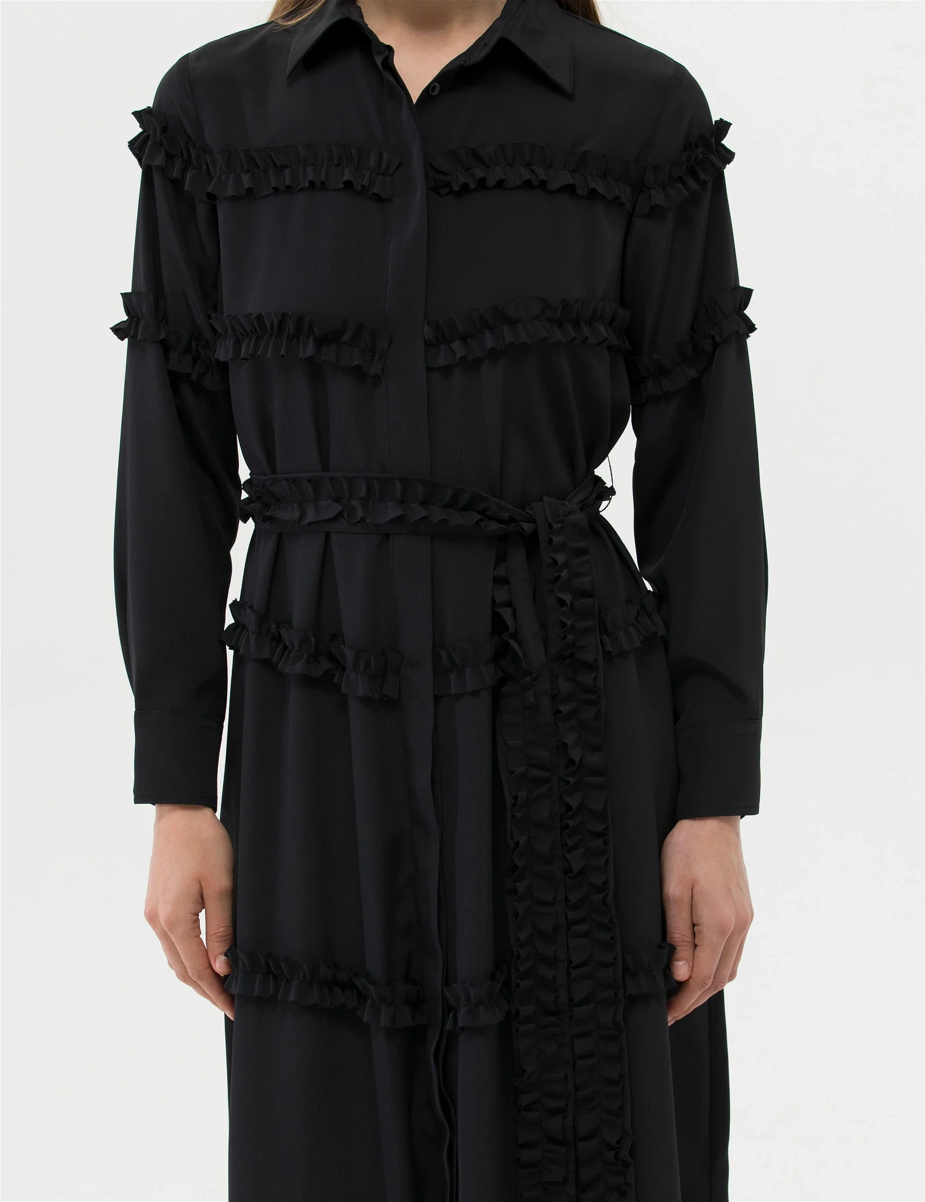 Kadın Comfort Fit Dokuma Elbise-Siyah - 5