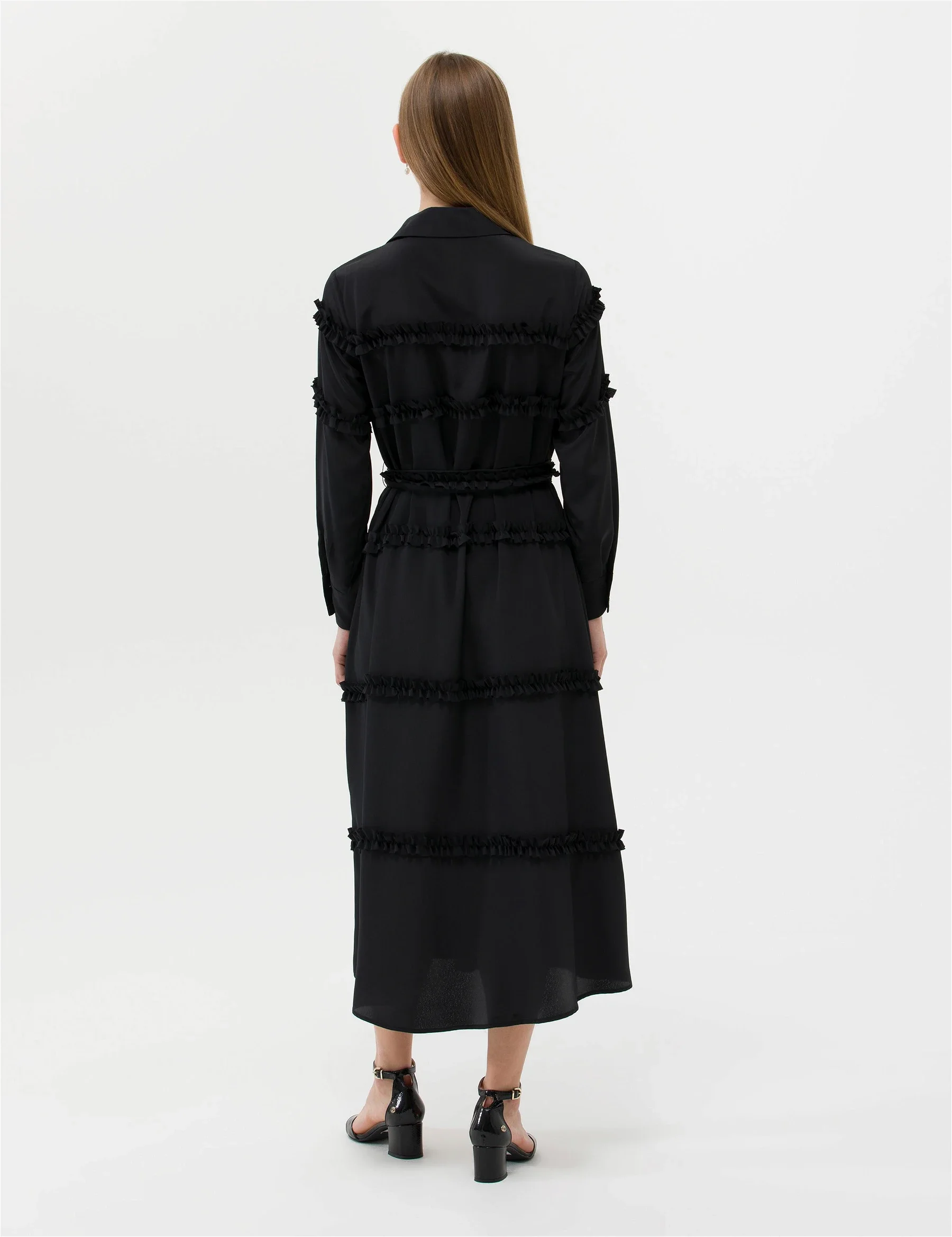Kadın Comfort Fit Dokuma Elbise-Siyah - 7